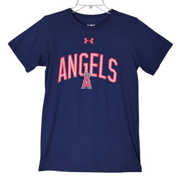 Under Armour Angels Team T-shirt Size Small Blue with Red Logo Short Sleeve - Picture 3 of 8